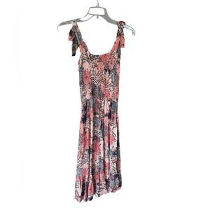 Self Contrast Peony Print Cotton Midi Dress XS